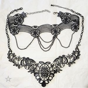 BLACK LACE CHOKER & BLACK METAL FILIGREE NECKLACE BUNDLE